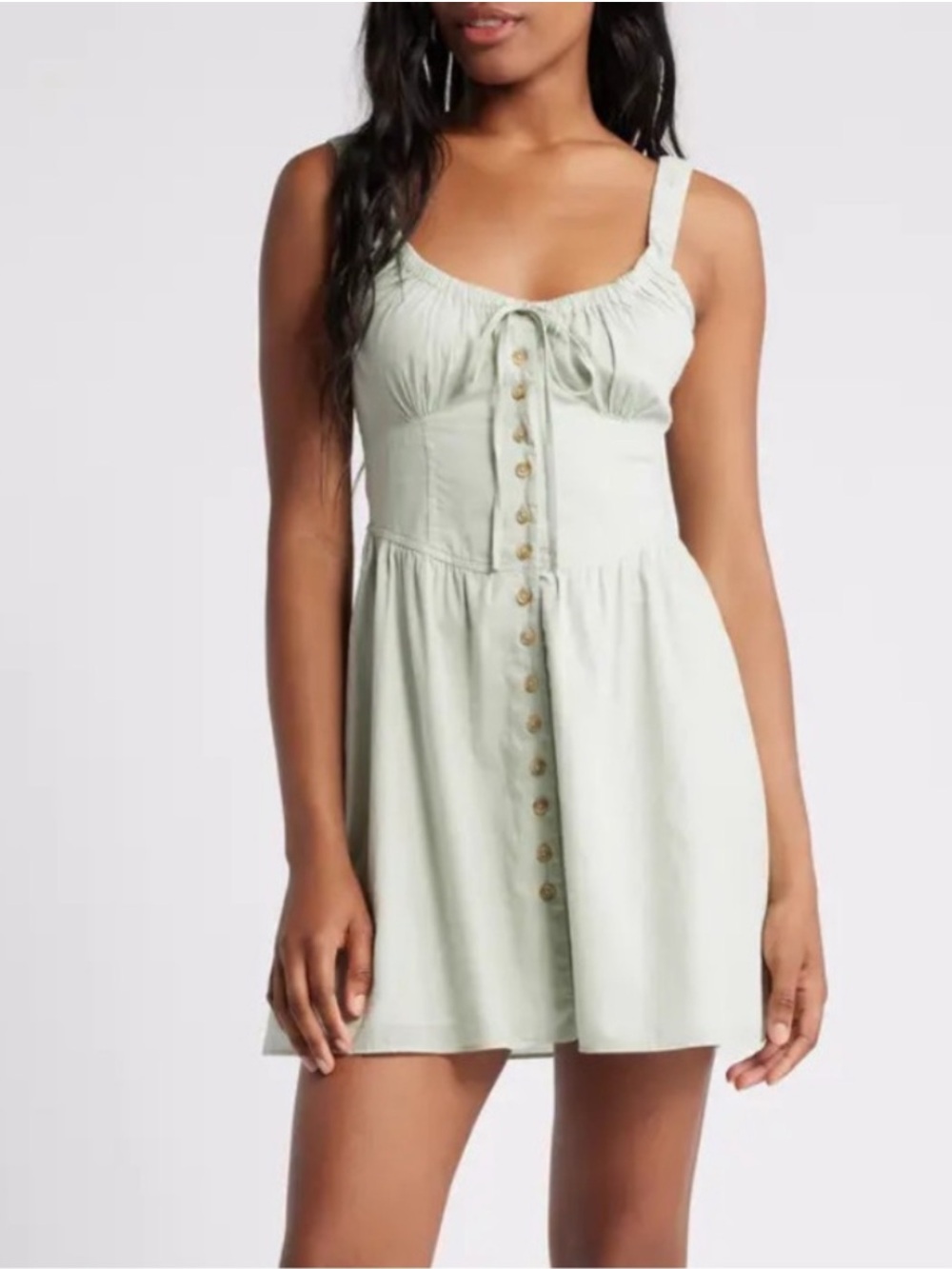 BDG Urban Outfitters Sage Green Cotton Button-Front Mini Sundress (Size Small)